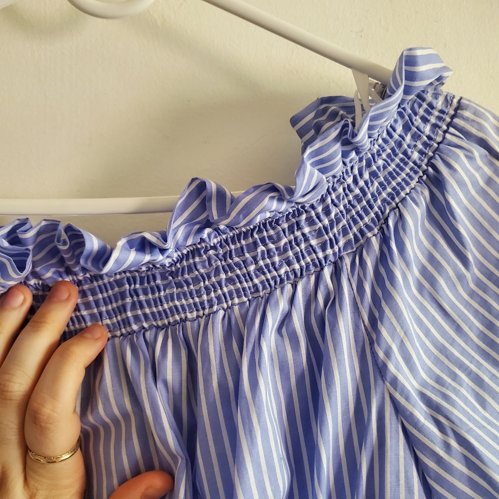 Zara striped off the shoulder Crop Top Bow Back Size S Preppy Feminine Coastal - Picture 5 of 13